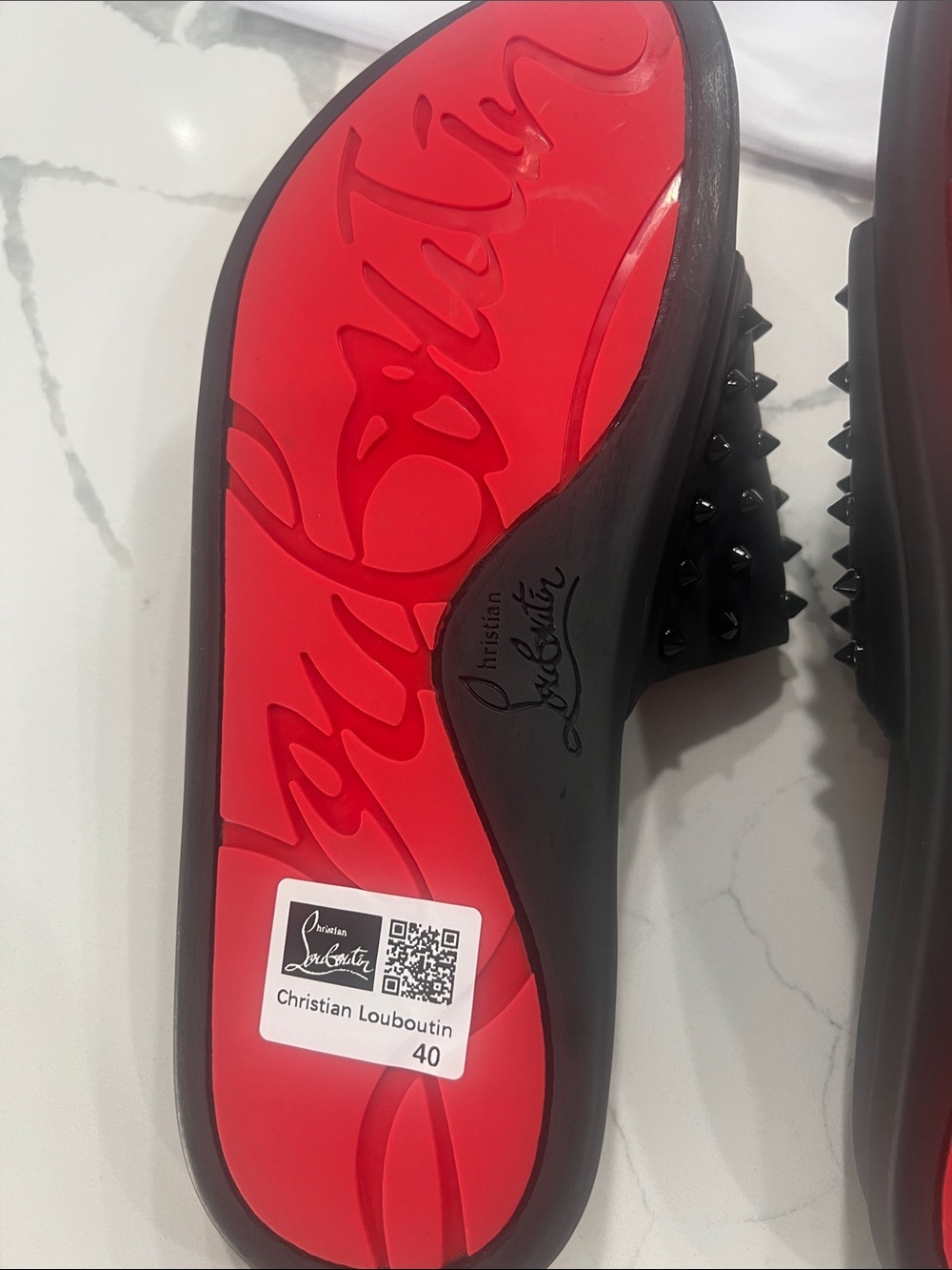 Christian Louboutin Black Spiked Slide Sandals with Red Insoles - Picture 4 of 5